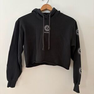 Hollister Celestial Sun Graphic Cropped Black Hooded Sweatshirt Size XS